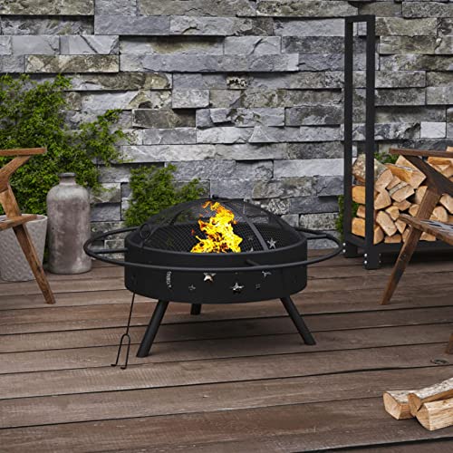 Feuerschale mit Schürhaken 70 cm XXL Stahl, Snsowed Feuerkorb, Feuerstelle Outdoor, Lagerfeuer, Bonfire, Garten - 360064 von Snsowed