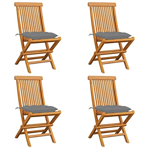 Gartenstühle mit Grauen Kissen, Gartenmöbel, Balkonstühle, Hochlehner, Balkonmöbel, Bistrostuhl, Garten Stühle, Armlehnenstuhl, 4 STK. Massivholz Teak Gartenstühle mit Grauen Kissen, Gartenmöbel, Balkonstühle, Hochlehner, Balkonmöbel, Bistrostuhl, Garten Stühle, Armlehnenstuhl, 4 STK. Massivholz Teak von Snsowed