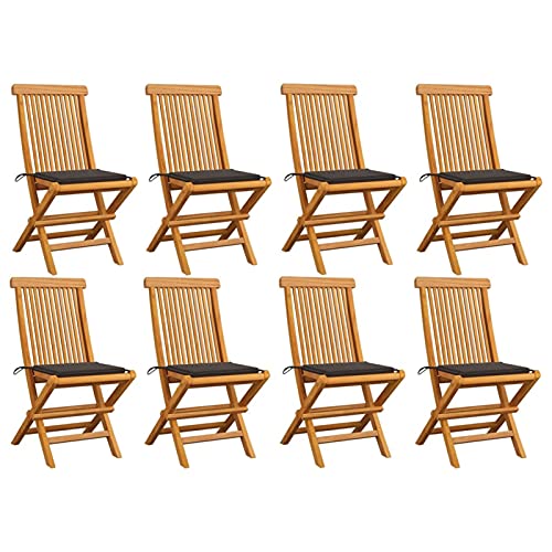 Gartenstühle mit Taupe Kissen, Gartenmöbel, Balkonstühle, Hochlehner, Balkonmöbel, Bistrostuhl, Garten Stühle, Sit Möbel, Armlehnenstuhl, 8 STK. Massivholz Teak von Snsowed