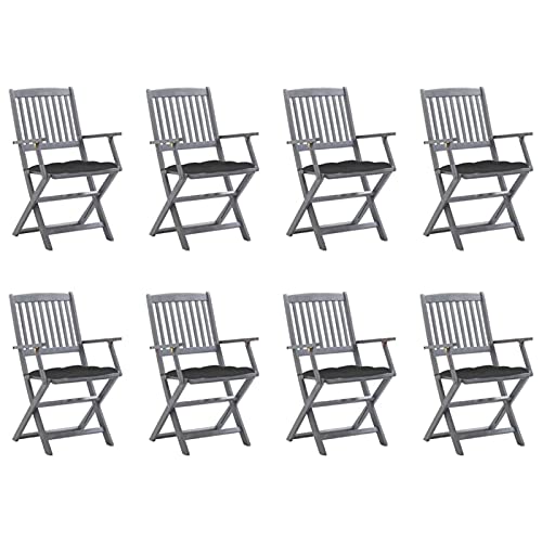 Klappbare Gartenstühle 8 STK. mit Kissen, Gartenmöbel, Balkonstühle, Balkonmöbel, Balkon Stuhl, Balkonset, Garten Stühle, Armlehnenstuhl, Massivholz Akazie - 3078277 von Snsowed