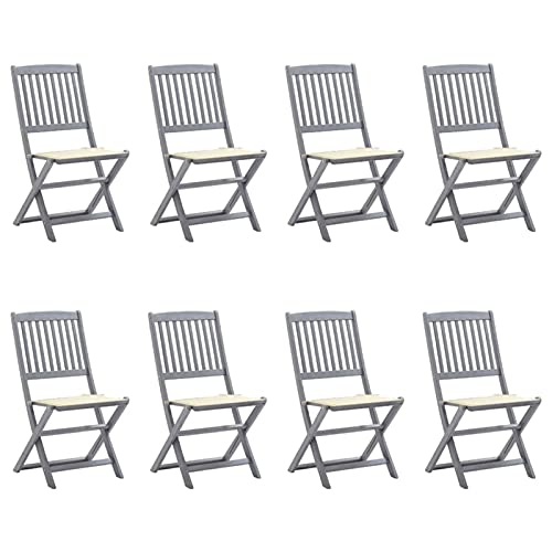 Klappbare Gartenstühle 8 STK. mit Kissen, Gartenmöbel, Balkonstühle, Essstühle, Hochlehner, Bistrostuhl, Balkonmöbel, Balkonset, Garten Stühle, Armlehnenstuhl, Massivholz Akazie von Snsowed