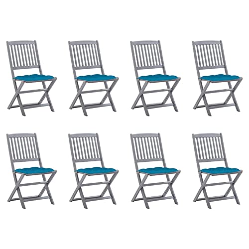 Klappbare Gartenstühle 8 STK. mit Kissen, Gartenmöbel, Balkonstühle, Hochlehner, Balkonmöbel, Balkon Stuhl, Bistrostuhl, Balkonset, Garten Stühle, Armlehnenstuhl, Massivholz Akazie von Snsowed