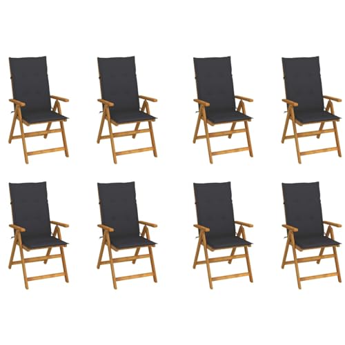 Klappbare Gartenstühle mit Kissen, Gartenmöbel, Balkonstühle, Essstühle, Balkonmöbel, Balkon Stuhl, Balkonset, Garten Stühle, Armlehnenstuhl, 8 STK. Massivholz Akazie von Snsowed