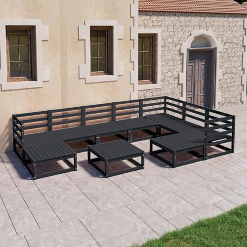 Snsowed 10-TLG. Garten-Lounge-Set Schwarz Massivholz Kiefer, Lounge Gartenmöbel Set, Terassenmöbel Wetterfest, Loungemöbel Terrasse, Gartenlounge, Garten Loungemöbel Set, 3075763 von Snsowed