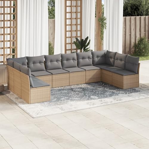 Snsowed 10-TLG. Garten-Sofagarnitur mit Kissen Beige Poly Rattan, Lounge Gartenmöbel Set, Möbelsets, Balkon Möbel, Gartenlounge, Gartensofa - 3249928 von Snsowed