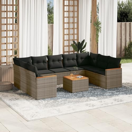Snsowed 10-TLG. Garten-Sofagarnitur mit Kissen Grau Poly Rattan, Lounge Gartenmöbel Set, Möbelsets, Balkon Möbel, Gartenlounge, Gartensofa - 3226284 von Snsowed