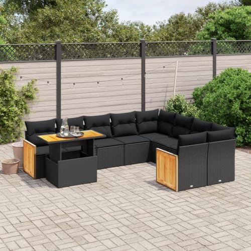 Snsowed 10-TLG. Garten-Sofagarnitur mit Kissen Schwarz Poly Rattan, Balkonmöbel Set, Gartenmöbel Set, Gartenlounge Set, Terassenmöbel, Loungemöbel Terrasse - 3274121 von Snsowed