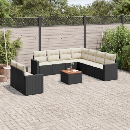 Snsowed 10-TLG. Garten-Sofagarnitur mit Kissen Schwarz Poly Rattan, Lounge Gartenmöbel Set, Möbelsets, Balkon Möbel, Gartenlounge, Gartensofa - 3224187 von Snsowed