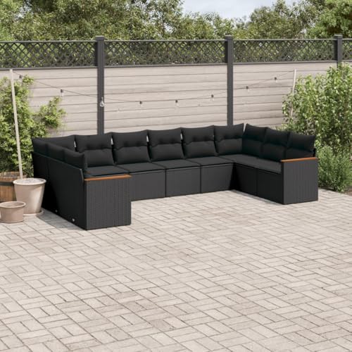Snsowed 10-TLG. Garten-Sofagarnitur mit Kissen Schwarz Poly Rattan, Lounge Gartenmöbel Set, Möbelsets, Balkon Möbel, Gartenlounge, Gartensofa - 3226321 von Snsowed