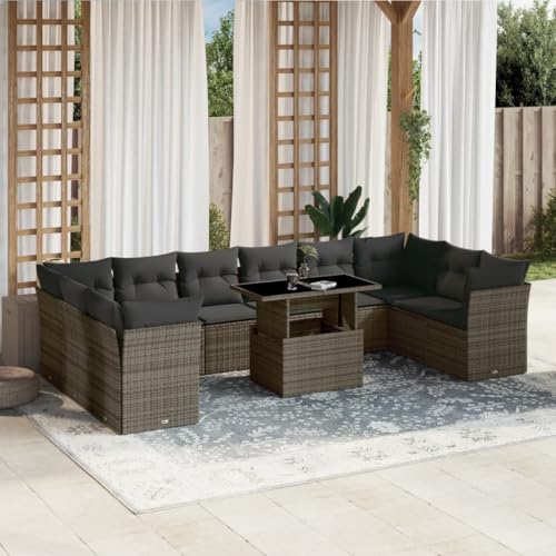 Snsowed 11-TLG. Garten-Sofagarnitur mit Kissen Grau Poly Rattan, Balkonmöbel Set, Gartenmöbel Set, Gartenlounge, Terassenmöbel, Lounge Sofa Outdoor - 3266860 Snsowed 11-TLG. Garten-Sofagarnitur mit Kissen Grau Poly Rattan, Balkonmöbel Set, Gartenmöbel Set, Gartenlounge, Terassenmöbel, Lounge Sofa Outdoor - 3266860 von Snsowed
