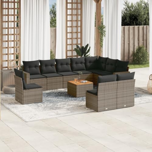 Snsowed 11-TLG. Garten-Sofagarnitur mit Kissen Grau Poly Rattan, Lounge Gartenmöbel Set, Möbelsets, Balkon Möbel, Gartenlounge, Gartensofa - 3224177 von Snsowed