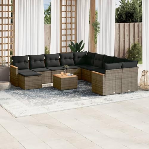 Snsowed 12-TLG. Garten-Sofagarnitur mit Kissen Grau Poly Rattan, Lounge Gartenmöbel Set, Möbelsets, Balkon Möbel, Gartenlounge, Gartensofa - 3226578 von Snsowed
