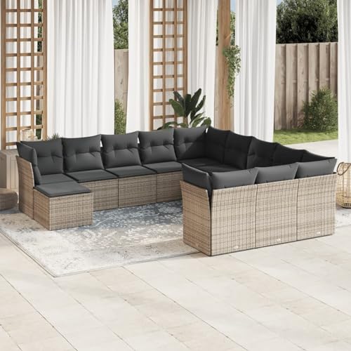 Snsowed 12-TLG. Garten-Sofagarnitur mit Kissen Grau Poly Rattan, Lounge Gartenmöbel Set, Möbelsets, Balkon Möbel, Gartenlounge, Gartensofa - 3250469 von Snsowed