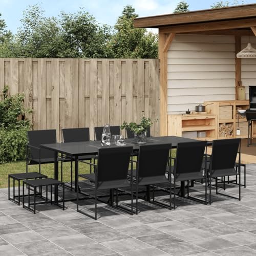 Snsowed 13-TLG. Garten-Essgruppe Schwarz Textilene, Esstisch Mit Stühlen Set, Gartenmöbel Sitzgruppe, Balkon Möbel, Gartenlounge Set, Terrassenmöbel, Balkonmöbel Set - 3295130 von Snsowed