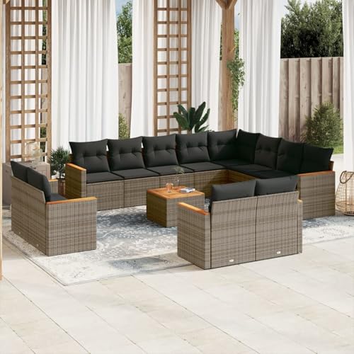 Snsowed 13-TLG. Garten-Sofagarnitur mit Kissen Grau Poly Rattan, Lounge Gartenmöbel Set, Möbelsets, Balkon Möbel, Gartenlounge, Gartensofa - 3226522 von Snsowed