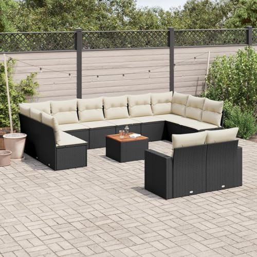 Snsowed 13-TLG. Garten-Sofagarnitur mit Kissen Schwarz Poly Rattan, Lounge Gartenmöbel Set, Möbelsets, Balkon Möbel, Gartenlounge, Gartensofa - 3224355 von Snsowed