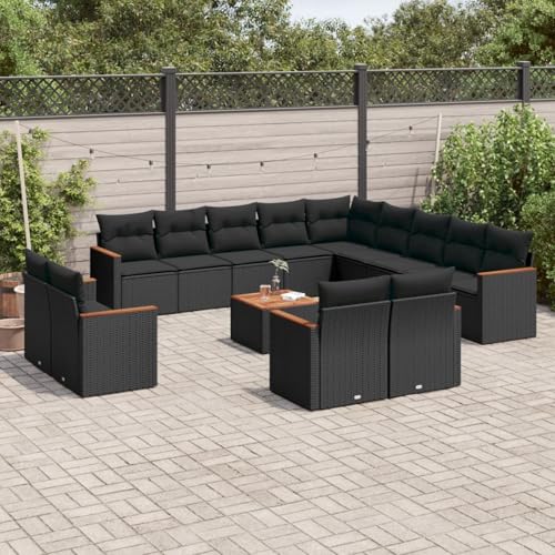 Snsowed 14-TLG. Garten-Sofagarnitur mit Kissen Schwarz Poly Rattan, Lounge Gartenmöbel Set, Möbelsets, Balkon Möbel, Gartenlounge, Gartensofa - 3226531 von Snsowed