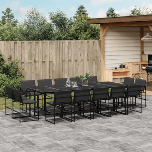 Snsowed 15-TLG. Garten-Essgruppe mit Kissen Schwarz Textilene, Esstisch Mit Stühlen Set, Gartenmöbel Sitzgruppe, Balkon Möbel, Gartenlounge Set, Terrassenmöbel, Balkonmöbel Set - 3295081 von Snsowed