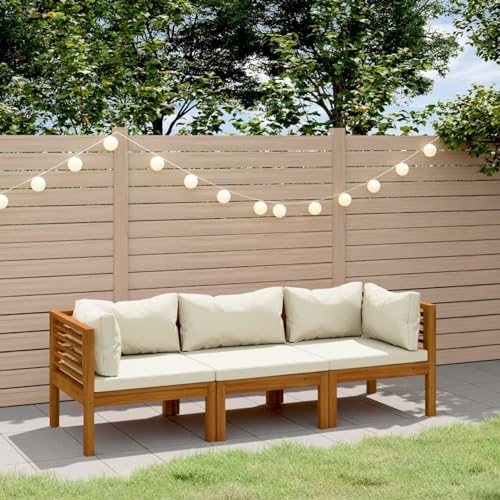 Snsowed 3-Sitzer-Gartensofa mit Creme Kissen, Lounge Sofa Outdoor, Garten Loungemöbel, Gartensofa, Gartenlounge, Balkon Set Möbel, Massivholz Akazie von Snsowed