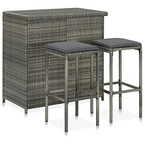 Snsowed 3-TLG. Bar Set Poly Rattan Grau, Bartisch Mit Barhocker Set, Hochtisch Mit Stühlen Set, Esstisch Mit Stühlen, Küchentheke Mit Hocker - 313472 von Snsowed