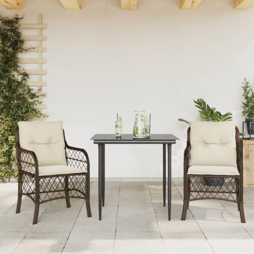 Snsowed 3-TLG. Bistro-Set mit Kissen Braun Poly Rattan, Gartenset Tisch Und Stühle, Balkon Möbel Für Kleinen Balkon, Terrassenmöbel, Balkonset, Balkonmöbel, Möbelsets - 3212110 von Snsowed