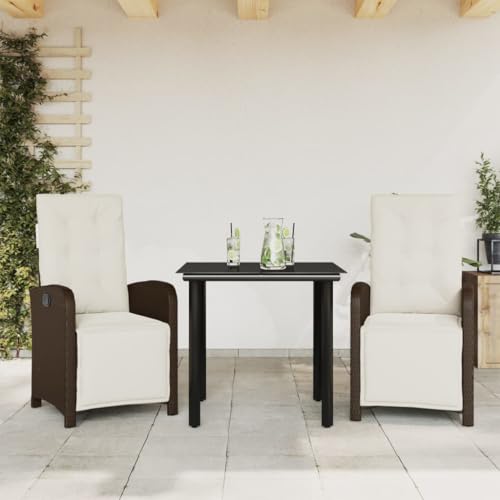 Snsowed 3-TLG. Bistro-Set mit Kissen Braun Poly Rattan, Gartenset Tisch Und Stühle, Balkon Möbel Für Kleinen Balkon, Terrassenmöbel, Balkonset, Balkonmöbel, Möbelsets - 3212549 von Snsowed