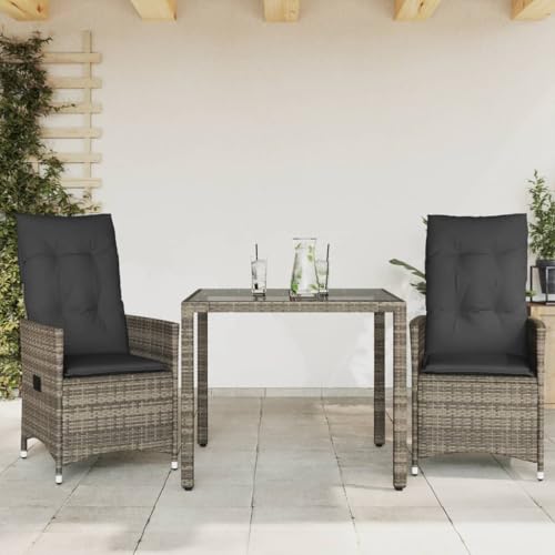 Snsowed 3-TLG. Bistro-Set mit Kissen Grau Poly Rattan, Gartenset Tisch Und Stühle, Balkon Möbel Für Kleinen Balkon, Terrassenmöbel, Balkonset, Balkonmöbel - 3276735 von Snsowed