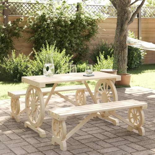 Snsowed 3-TLG. Garten-Essgruppe Massivholz Tanne, Esstisch Mit Stühlen Set, Gartenmöbel Sitzgruppe, Balkon Möbel, Gartenlounge Set, Terrassenmöbel, Balkonmöbel Set - 3207137 von Snsowed