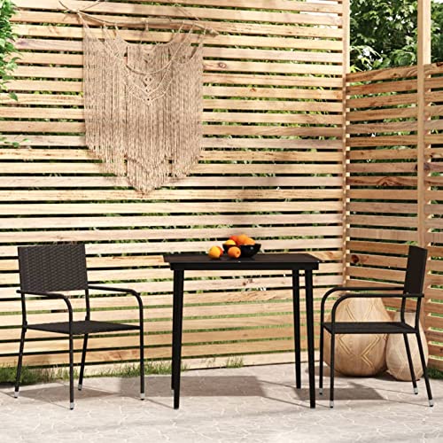 Snsowed 3-TLG. Garten-Essgruppe Schwarz, Esstisch Mit Stühlen Set, Gartenmöbel Sitzgruppe, Balkon Möbel, Gartenlounge Set, Terrassenmöbel, Balkonmöbel Set - 3099589 von Snsowed