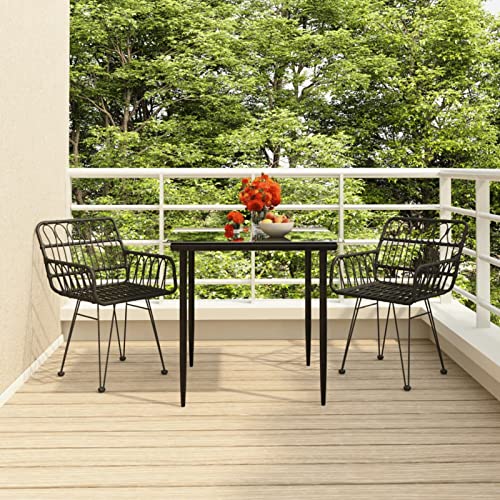Snsowed 3-TLG. Garten-Essgruppe Schwarz Poly Rattan, Esstisch Mit Stühlen Set, Gartenmöbel Sitzgruppe, Balkon Möbel, Gartenlounge Set, Terrassenmöbel, Balkonmöbel Set - 3157852 von Snsowed