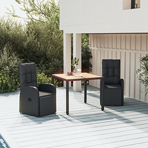 Snsowed 3-TLG. Garten-Essgruppe Schwarz Poly Rattan & Massivholz Akazie, Esstisch Mit Stühlen Set, Gartenmöbel Sitzgruppe, Balkon Möbel, Gartenlounge Set, Terrassenmöbel, Balkonmöbel Set - 3157606 von Snsowed