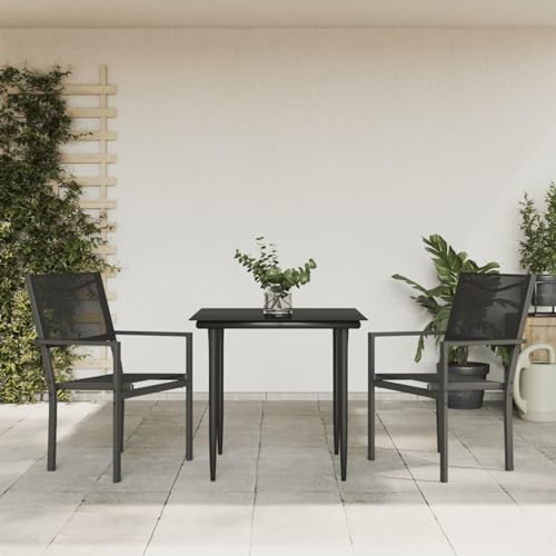 Snsowed 3-TLG. Garten-Essgruppe Schwarz Stahl und Textilene, Esstisch Mit Stühlen Set, Gartenmöbel Sitzgruppe, Balkon Möbel, Gartenlounge Set, Terrassenmöbel, Balkonmöbel Set - 3200718 von Snsowed