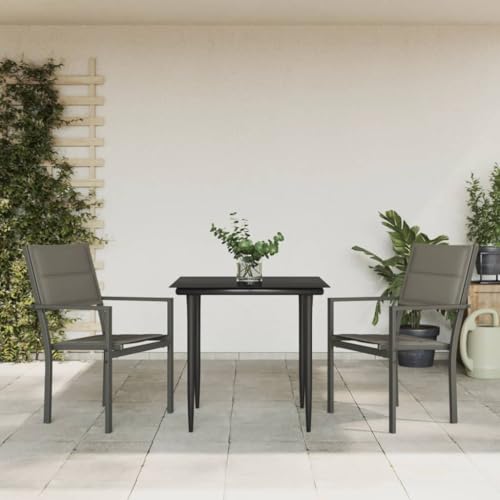 Snsowed 3-TLG. Garten-Essgruppe Schwarz Stahl und Textilene, Esstisch Mit Stühlen Set, Gartenmöbel Sitzgruppe, Balkon Möbel, Gartenlounge Set, Terrassenmöbel, Balkonmöbel Set - 3200734 von Snsowed