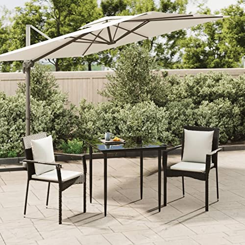 Snsowed 3-TLG. Garten-Essgruppe mit Kissen Schwarz Poly Rattan, Esstisch Mit Stühlen Set, Gartenmöbel Sitzgruppe, Balkon Möbel, Gartenlounge Set, Terrassenmöbel, Balkonmöbel Set - 3185095 von Snsowed