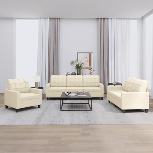 Snsowed 3-TLG. Sofagarnitur mit Kissen Creme Kunstleder, Sofa Mit Relaxfunktion, Couchgarnitur, Wohnzimmer Sofa, Couch, Sofa Set 3201339 von Snsowed