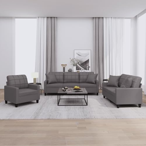Snsowed 3-TLG. Sofagarnitur mit Kissen Grau Kunstleder, Sofa Mit Relaxfunktion, Couchgarnitur, Wohnzimmer Sofa, Couch, Sofa Set 3201350 von Snsowed