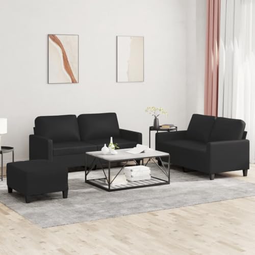 Snsowed 3-TLG. Sofagarnitur mit Kissen Schwarz Kunstleder, Sofa Mit Relaxfunktion, Couchgarnitur, Wohnzimmer Sofa, Couch, Sofa Set 3201413 von Snsowed