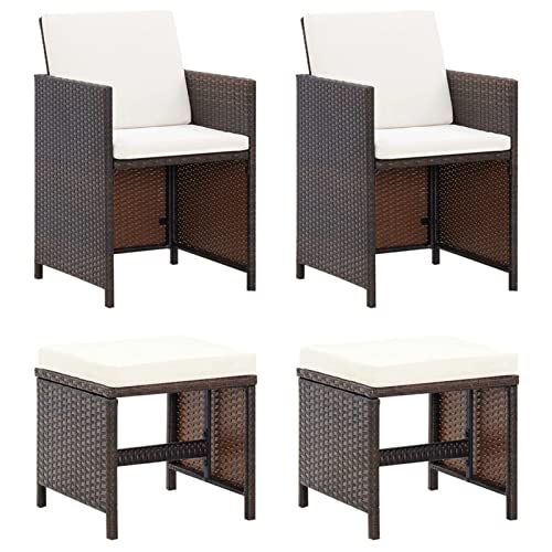 Snsowed 4-TLG. Gartenstuhl und Hocker Set Poly Rattan Braun, Gartenmöbel Sitzgruppe, Balkon Möbel, Gartenlounge Set, Terrassenmöbel, Balkonmöbel Set316780 von Snsowed