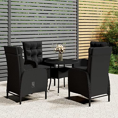 Snsowed 5-TLG. Garten-Bistro-Set, Bierzeltgarnitur, Gartenbar, Biertisch Bierbänke, Essgruppe, Gartenmöbel Set, Balkonmöbel, Poly Rattan Schwarz von Snsowed
