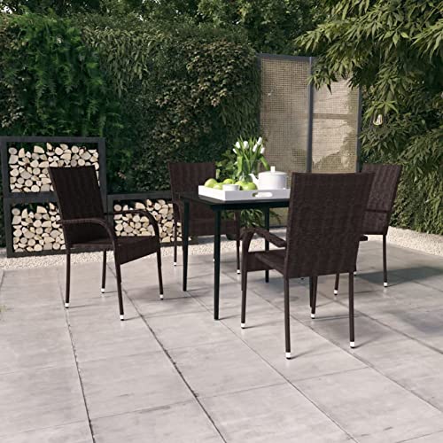 Snsowed 5-TLG. Garten-Essgruppe Braun und Schwarz, Esstisch Mit Stühlen Set, Gartenmöbel Sitzgruppe, Balkon Möbel, Gartenlounge Set, Terrassenmöbel, Balkonmöbel Set - 3099402 von Snsowed