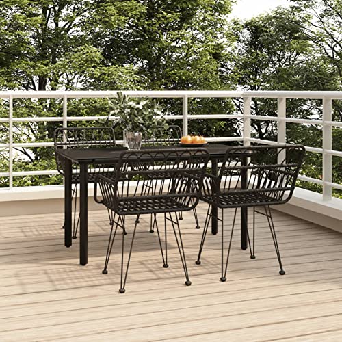 Snsowed 5-TLG. Garten-Essgruppe Schwarz Poly Rattan, Esstisch Mit Stühlen Set, Gartenmöbel Sitzgruppe, Balkon Möbel, Gartenlounge Set, Terrassenmöbel, Balkonmöbel Set - 3157868 von Snsowed