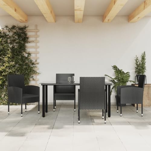 Snsowed 5-TLG. Garten-Essgruppe Schwarz Poly Rattan und Stahl, Esstisch Mit Stühlen Set, Gartenmöbel Sitzgruppe, Balkon Möbel, Gartenlounge Set, Terrassenmöbel, Balkonmöbel Set - 3203348 Snsowed 5-TLG. Garten-Essgruppe Schwarz Poly Rattan und Stahl, Esstisch Mit Stühlen Set, Gartenmöbel Sitzgruppe, Balkon Möbel, Gartenlounge Set, Terrassenmöbel, Balkonmöbel Set - 3203348 von Snsowed