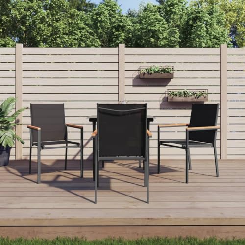 Snsowed 5-TLG. Garten-Essgruppe Schwarz Textilene und Stahl, Esstisch Mit Stühlen Set, Gartenmöbel Sitzgruppe, Balkon Möbel, Gartenlounge Set, Terrassenmöbel, Balkonmöbel Set - 3187034 von Snsowed