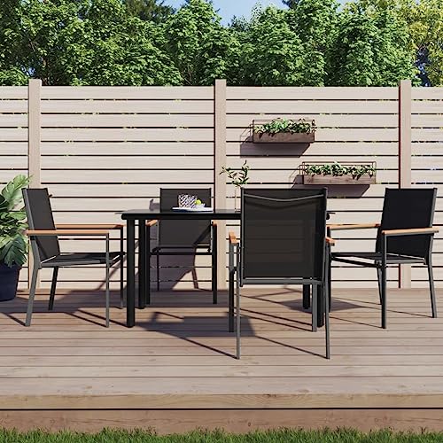 Snsowed 5-TLG. Garten-Essgruppe Schwarz Textilene und Stahl, Esstisch Mit Stühlen Set, Gartenmöbel Sitzgruppe, Balkon Möbel, Gartenlounge Set, Terrassenmöbel, Balkonmöbel Set - 3187043 von Snsowed