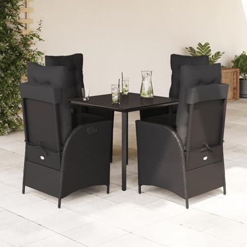Snsowed 5-TLG. Garten-Essgruppe mit Kissen Schwarz Poly Rattan, Esstisch Mit Stühlen Set, Gartenmöbel Sitzgruppe, Balkon Möbel, Gartenlounge Set, Terrassenmöbel, Balkonmöbel Set - 3213185 von Snsowed