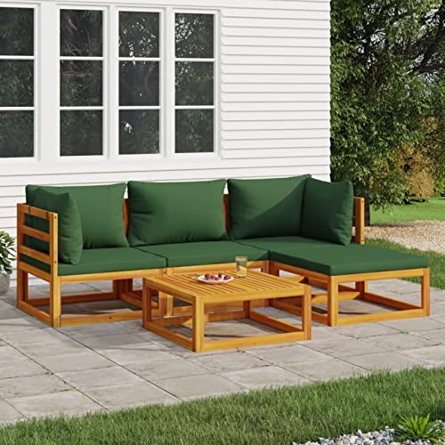 Snsowed 5-TLG. Garten-Lounge-Set mit Grünen Kissen Massivholz, Lounge Gartenmöbel Set, Terassenmöbel Wetterfest, Loungemöbel Terrasse, Gartenlounge, Garten Loungemöbel Set, 3155310 von Snsowed