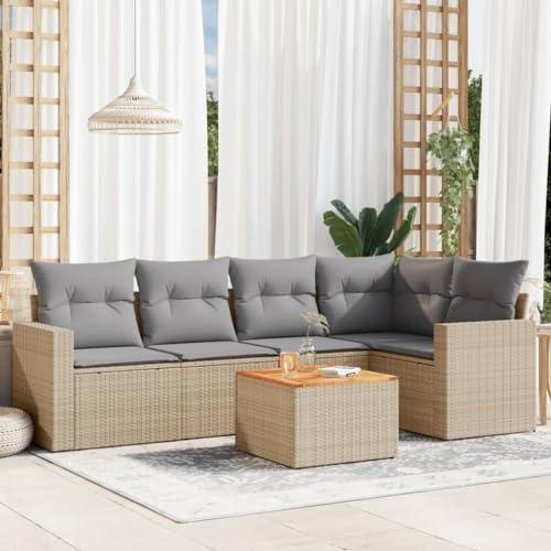 Snsowed 6-TLG. Garten-Sofagarnitur mit Kissen Beige Poly Rattan, Lounge Gartenmöbel Set, Möbelsets, Balkon Möbel, Gartenlounge, Gartensofa - 3256444 von Snsowed