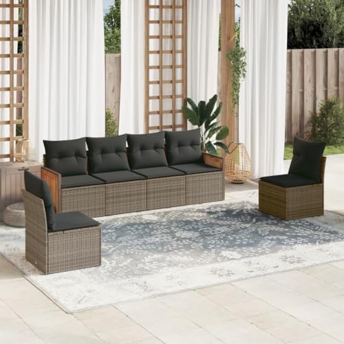 Snsowed 6-TLG. Garten-Sofagarnitur mit Kissen Grau Poly Rattan, Lounge Gartenmöbel Set, Möbelsets, Balkon Möbel, Gartenlounge, Gartensofa - 3227544 von Snsowed