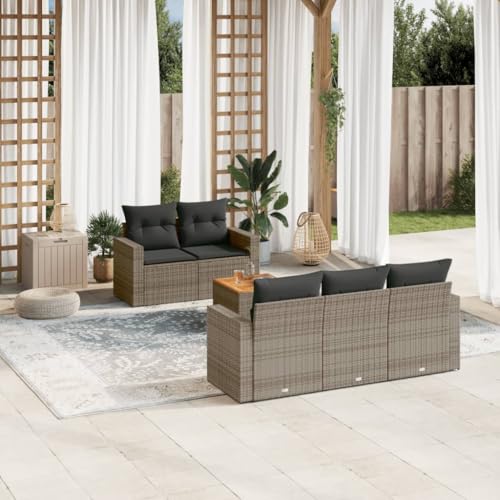 Snsowed 6-TLG. Garten-Sofagarnitur mit Kissen Grau Poly Rattan, Lounge Gartenmöbel Set, Möbelsets, Balkon Möbel, Gartenlounge, Gartensofa - 3256340 von Snsowed