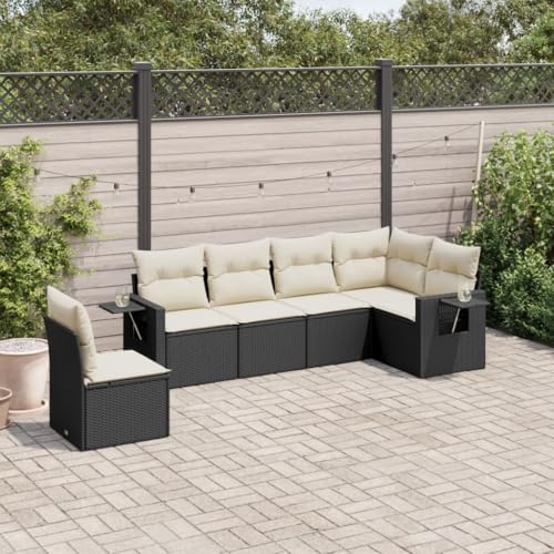Snsowed 6-TLG. Garten-Sofagarnitur mit Kissen Schwarz Poly Rattan, Lounge Gartenmöbel Set, Möbelsets, Balkon Möbel, Gartenlounge, Gartensofa - 3220225 von Snsowed